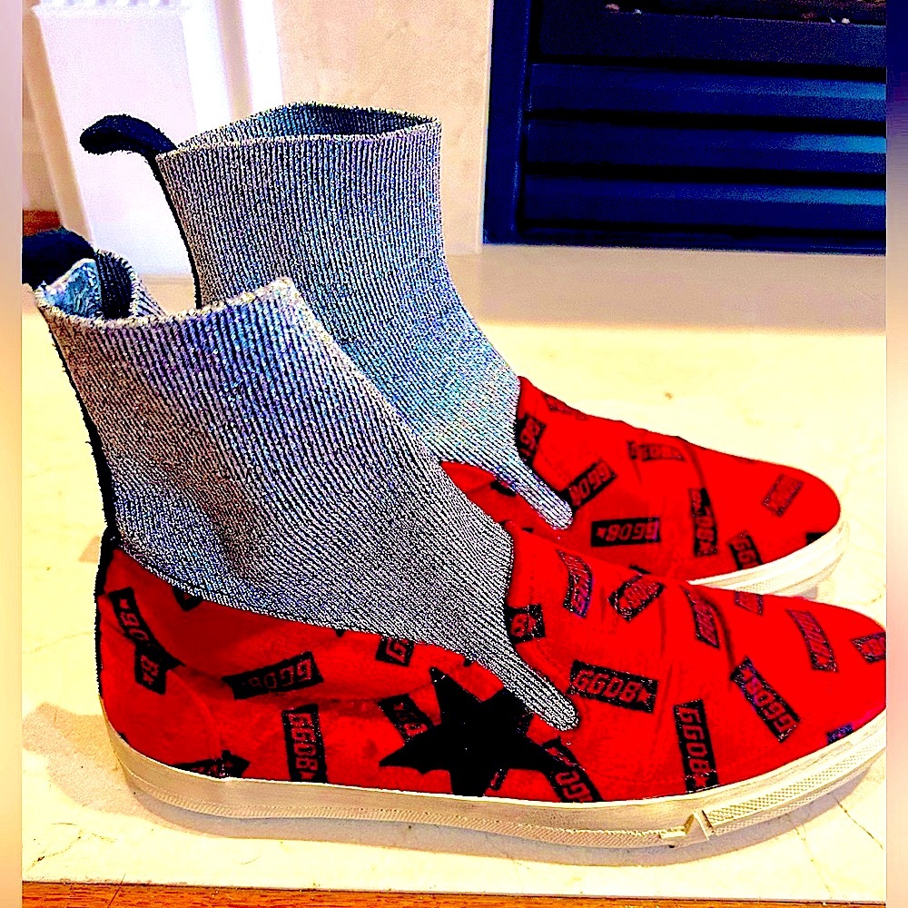 GOLDEN GOOSE DELUXE Red Velvet Pull On Socks Sneakers Size 8 fits 7.5 also - Picture 2 of 13